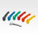 Clamping levers, plastic, with internal thread, threaded insert blue passivated steel