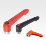 Clamping levers, plastic with internal thread and push button, threaded insert stainless steel