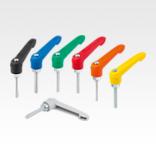 Clamping levers, plastic, with external thread, threaded insert blue passivated steel