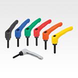 Clamping levers, plastic with external thread, threaded insert black oxidised steel