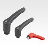 Clamping levers, plastic, with internal thread and safety function, threaded insert blue passivated steel