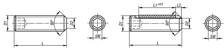 Grub screws with flat point hexagon socket DIN EN ISO 4026