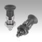 Premium - Indexing plungers, steel or stainless steel with plastic mushroom grip, cylindrical indexing pin, locking slot and locknut