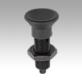 Indexing plungers, steel or stainless steel, without collar, with plastic mushroom grip and locknut