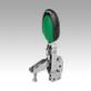 Toggle clamps vertical with safety interlock with straight foot and adjustable clamping spindle, stainless steel