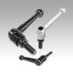 Clamping levers, die-cast zinc, with external thread, black and silver, threaded insert black oxidised steel
