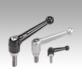 Clamping levers, die-cast zinc with external thread, black and silver, threaded insert stainless steel, inch