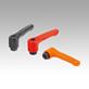 Clamping levers, die-cast zinc, flat with internal thread, threaded insert black oxidised steel