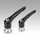Manettes indexables en zinc avec taraudage et palier anti-friction, satinées mates, insert fileté en inox