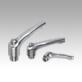 Clamping levers, stainless steel with internal thread and protective cap, threaded insert stainless steel