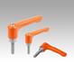 Clamping levers, die-cast zinc, flat with external thread, pure orange satin finish, threaded insert stainless steel, inch