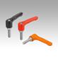 Clamping levers, die-cast zinc, flat with external thread, threaded pin stainless steel