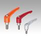 Clamping levers, die-cast zinc, with external thread, satin finish, threaded insert stainless steel