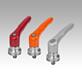 Clamping levers, die-cast zinc with external thread and clamping force intensifier, threaded insert stainless steel