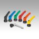 Clamping levers, plastic with internal thread and clamping force intensifier, threaded insert black oxidised steel