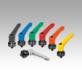 Clamping levers, plastic with external thread and clamping force intensifier, threaded insert black oxidised steel