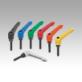 Clamping levers, plastic, with external thread and zinc toothed ring, threaded insert black oxidised steel