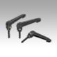 Clamping levers, plastic, antistatic with external thread, threaded insert black oxidised steel