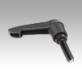 Clamping levers, plastic with external thread and flattened ball, threaded insert black oxidised steel