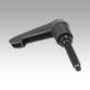 Clamping levers, plastic with external thread and point, threaded insert black oxidised steel