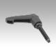 Clamping levers, plastic with external thread and half-dog point, threaded insert black oxidised steel