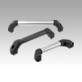 Tubular handles, aluminium or stainless steel with plastic grip legs and slanted both sides