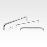 Pull handles, high-gloss chromed steel round profile, mounted from the rear
