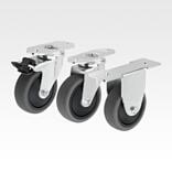 Swivel and fixed equipment castors, steel with TPE tread, electrically conductive for aluminium profiles