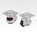 Elevating castors with integrated locking foot for aluminium profiles