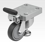 Elevating castors with integrated machine foot for aluminium profiles