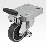 Elevating castors with integrated machine foot, antistatic for aluminium profiles