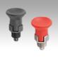 Indexing plungers, steel or stainless steel, short version with plastic mushroom grip and locking slot