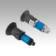 Indexing plungers, steel or stainless steel with plastic mushroom grip, thread lock and locking slot