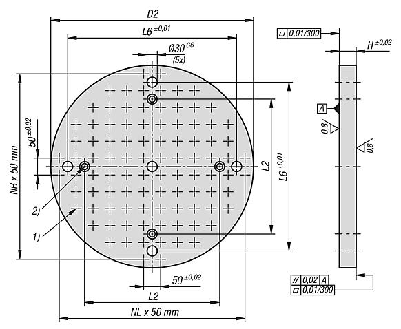 Plaques de base rondes en fonte grise avec trame modulaire