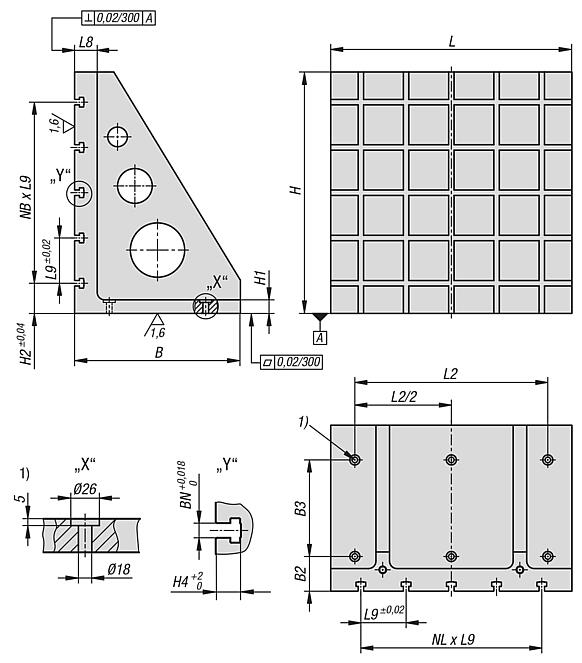 Angle plates, grey cast iron, wide with T-slots