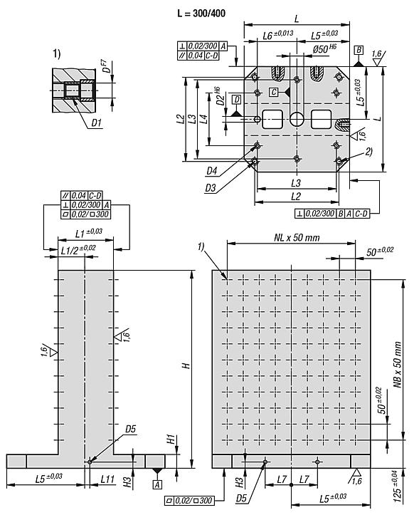 Tombstones, grey cast iron, double-sided, with grid holes