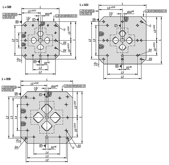 Clamping towers, grey cast iron, 4-sided, with pre-machined clamping faces