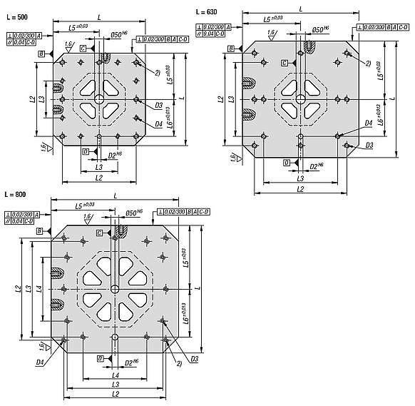 Clamping towers, grey cast iron, 8-sided, with grid holes