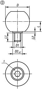 Esferas de fixação com calota para estabilizador de peças de usinagem, forma D