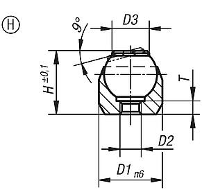 Support à bille oscillante, forme H, montage à la presse, bille avec plat, avec insert POM