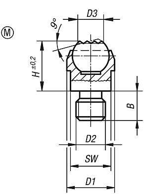 Support à bille oscillante, forme M, support fileté, bille avec picots