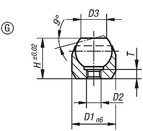 Apoios de esfera auto-alinhante, forma G, com tolerância dimensional (ajuste), esfera plana e com face lisa