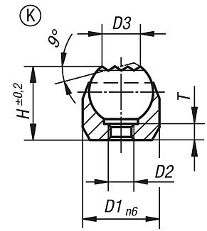 Apoios de esfera auto-alinhante, forma K, Esfera com elemento de encaixe de metal duro