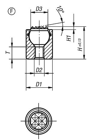 Apoios de esfera auto-alinhante com O-Ring, forma F, esfera de aço plana e com face recartilhada