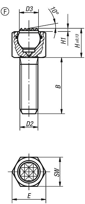 Self-aligning pads, adjustable, with O-ring, Form F, flattened steel ball with diamond grip