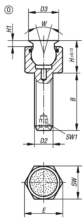 Self-aligning pads, adjustable with O-ring, Form O, stainless steel ball with diamond impregnated face