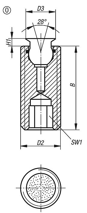 Supports à bille oscillante réglables, avec joint torique et embase à six pans creux, forme O, bille en inox avec revêtement diamanté