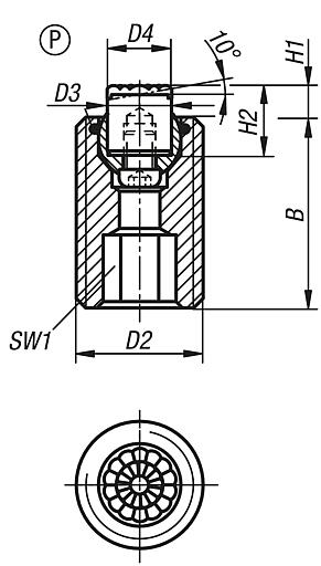 Supporti oscillanti regolabili con O-ring e inserti rimovibili e esagono incassato, forma P, inserto in acciaio inox con superficie in poliuretano