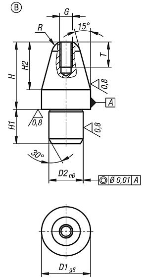 Locating pin with internal thread, Form B, cylindrical