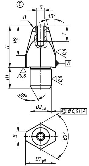 Locating pin with internal thread, Form C, flattened